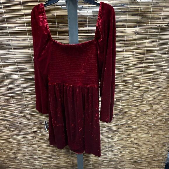 Bar Iii Dresses Womens Red Unlined Smocked Pullover Long Sleeve Square Neck Abov - Picture 3 of 3